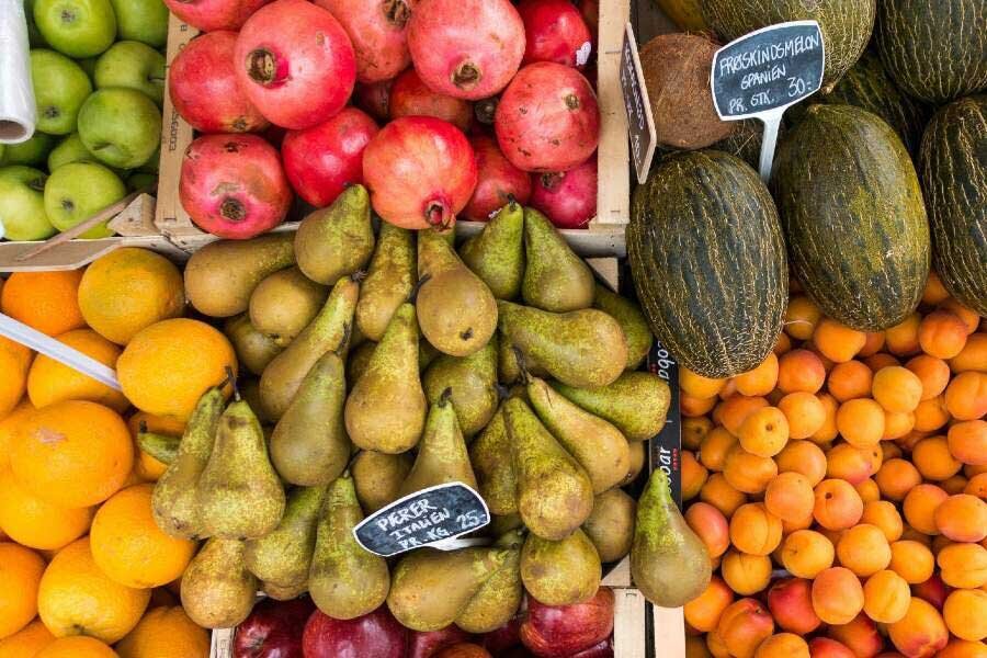 Fruit and vegetables in a grocery store.