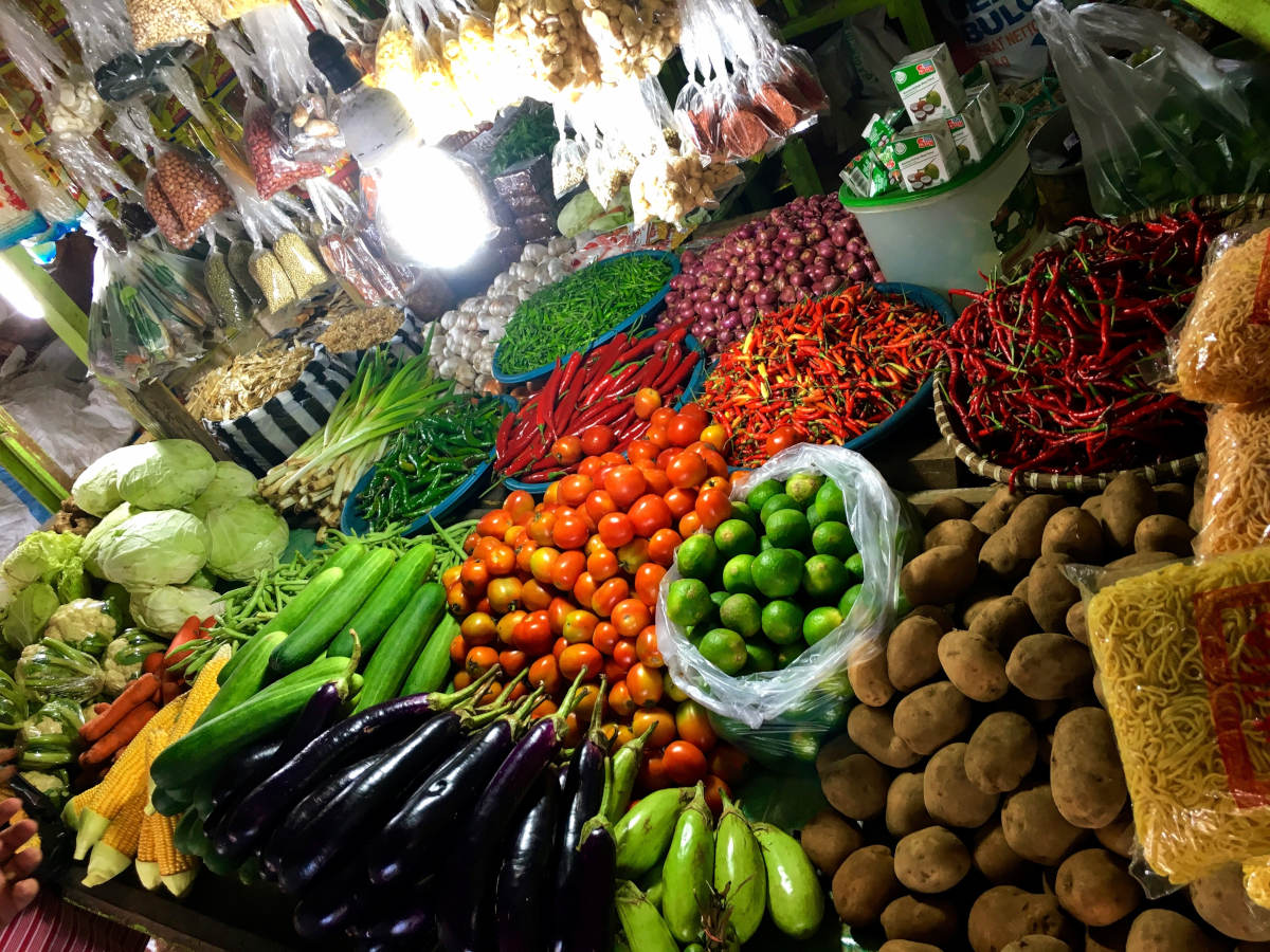 Fresh fruits and vegetables in a Bali market.
